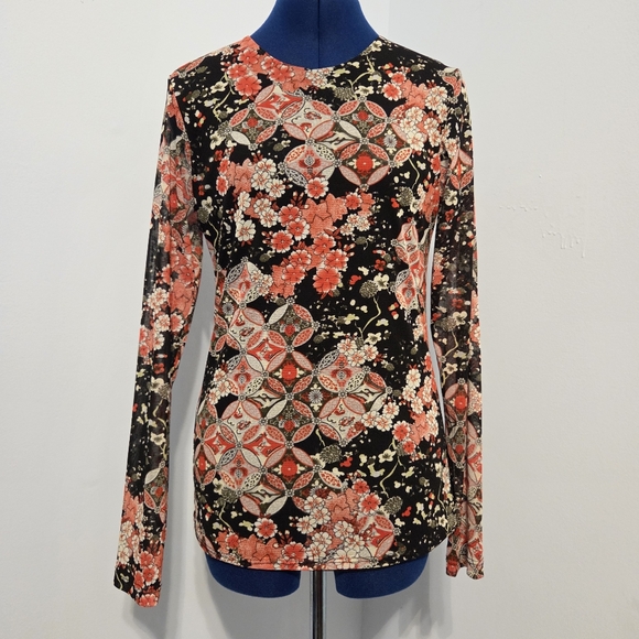 Vintage 90s Sheer Mesh Floral Shirt Size M - Picture 1 of 6